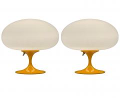  Design Line Pair of Mid Century Tulip Table Lamps by Designline in Orange on White Glass - 3536360