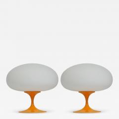  Design Line Pair of Mid Century Tulip Table Lamps by Designline in Orange on White Glass - 3536467