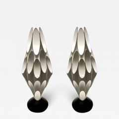  Design Line Pair of Space Age Post Modern Table Lamps in Black White After Rougier - 3149901