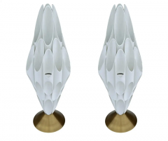  Design Line Pair of Space Age Post Modern Table Lamps in Gold White after Rougier - 3114233