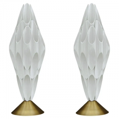  Design Line Pair of Space Age Post Modern Table Lamps in Gold White after Rougier - 3114236