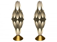  Design Line Pair of Space Age Post Modern Table Lamps in Gold White after Rougier - 3114280