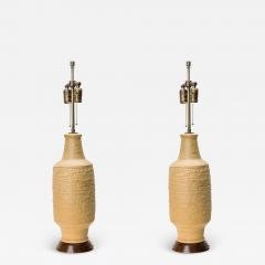  Design Technics Pair Of Design Technics Mid Century Textured Beige Ceramic Table Lamps - 3179027