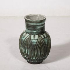  Design Techniques Mid Century Modernist Linear Grooved Teal Smoked Umber Vase by Design Techniques - 3523655
