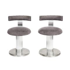  Designs for Leisure Ltd Design For Leisure Pair of Bar Stools in Chrome and Gray Ultrasuede 1970s - 2408625