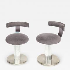  Designs for Leisure Ltd Design For Leisure Pair of Bar Stools in Chrome and Gray Ultrasuede 1970s - 2411039