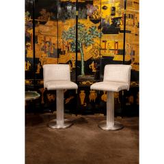  Designs for Leisure Ltd Designs for Leisure Chic Pair of Bar Stools with Upholstered Seats 1970s - 2922974
