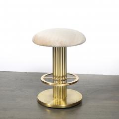 Designs for Leisure Ltd Mid Century Designed for Leisure Fluted Cream Upholstered Brass Counter Stool - 4827079