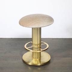  Designs for Leisure Ltd Mid Century Designed for Leisure Fluted Cream Upholstered Brass Counter Stool - 4827085