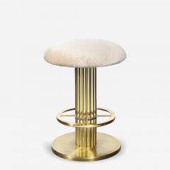  Designs for Leisure Ltd Mid Century Designed for Leisure Fluted Cream Upholstered Brass Counter Stool - 4827627