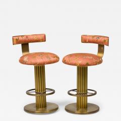  Designs for Leisure Ltd Pair of Designs for Leisure Fluted Column Floral Upholstered Swivel Bar Stools - 4307235