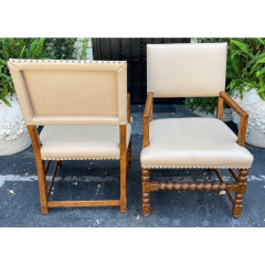  Dessin Fournir Companies 18th C Style Therien Workshop Spanish Colonial Walnut Leather Chairs a Pair - 2708221