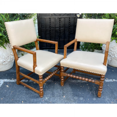  Dessin Fournir Companies 18th C Style Therien Workshop Spanish Colonial Walnut Leather Chairs a Pair - 2708238