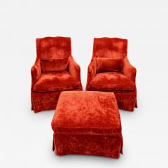  Dessin Fournir Companies Pair of Dessin Fournir Red Velvet Austin Club Chair 1 Ottoman - 2667462