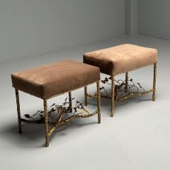  Diego Giacometti Giacometti Style Modern Butterfly Benches Aged Hammered Bronze Velvet - 3802645