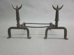  Diego Giacometti Pair French Mid Century Wrought Iron Andirons Fire Tool Spirit of Giacometti - 1830674