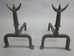  Diego Giacometti Pair French Mid Century Wrought Iron Andirons Fire Tool Spirit of Giacometti - 1830677