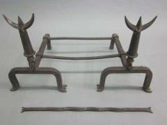  Diego Giacometti Pair French Mid Century Wrought Iron Andirons Fire Tool Spirit of Giacometti - 1830706