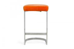  Dillingham Manufacturing Company Set of 6 Dillingham Horseshoe Cantilevered Orange Velour Metal Barstools - 4274892
