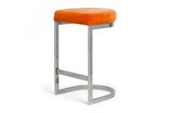  Dillingham Manufacturing Company Set of 6 Dillingham Horseshoe Cantilevered Orange Velour Metal Barstools - 4274893