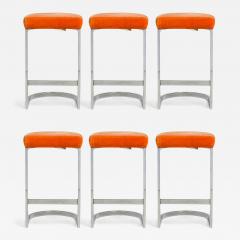  Dillingham Manufacturing Company Set of 6 Dillingham Horseshoe Cantilevered Orange Velour Metal Barstools - 4307280