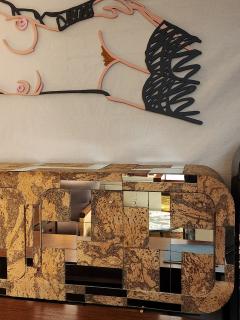  Directional Directional Wall Cabinet of Cork and Chrome in the Style of Paul Evans 1980s - 4145998