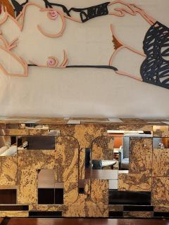  Directional Directional Wall Cabinet of Cork and Chrome in the Style of Paul Evans 1980s - 4145999