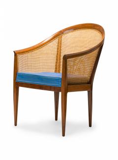 Directional Kipp Stewart for Directional American Walnut Cane and Blue Leather Chairs - 2789340