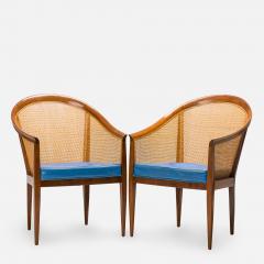  Directional Kipp Stewart for Directional American Walnut Cane and Blue Leather Chairs - 2792459