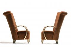  Directional Pair of High Back Directional Armchairs in Caf Boucl with Bleached Wood Arms - 4333677