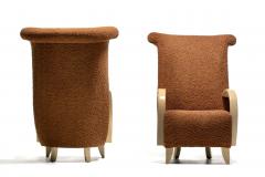  Directional Pair of High Back Directional Armchairs in Caf Boucl with Bleached Wood Arms - 4333678