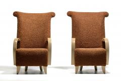  Directional Pair of High Back Directional Armchairs in Caf Boucl with Bleached Wood Arms - 4333679