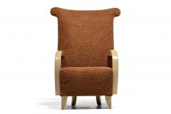 Directional Pair of High Back Directional Armchairs in Caf Boucl with Bleached Wood Arms - 4333681