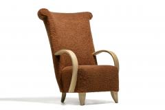  Directional Pair of High Back Directional Armchairs in Caf Boucl with Bleached Wood Arms - 4333682