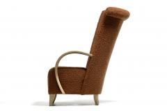  Directional Pair of High Back Directional Armchairs in Caf Boucl with Bleached Wood Arms - 4333687