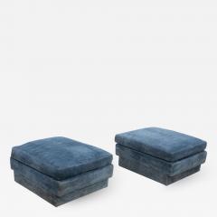  Directional Pair of Large Blue Velvet Ottomans by Directional - 1486257