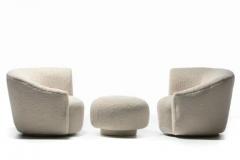  Directional Pair of Post Modern Swivel Chairs Custom Swivel Ottoman in Ivory White Boucl  - 3208412