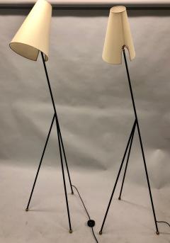  Disderot Pair of French Mid Century Modern Wrought Iron Floor Lamps Disderot Attributed - 1707369
