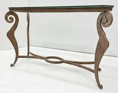  Donghia 1990s Donghia Style Steel Cut Stylized Console Table with Glass Top - 3509571