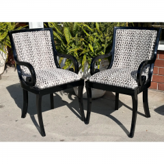  Donghia Pair of Donghia Black Lacquered Designer Arm Chairs W Silk Velvet Seats - 3493189