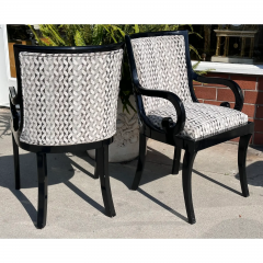  Donghia Pair of Donghia Black Lacquered Designer Arm Chairs W Silk Velvet Seats - 3493192