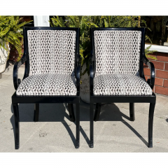  Donghia Pair of Donghia Black Lacquered Designer Arm Chairs W Silk Velvet Seats - 3493197