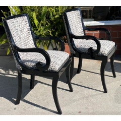  Donghia Pair of Donghia Black Lacquered Designer Arm Chairs W Silk Velvet Seats - 3493211