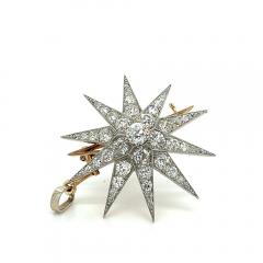  Dreicer Co Old Euro Cut Diamond Star Shaped Pendant or Pin in 18Kt Gold and Platinum - 3574279