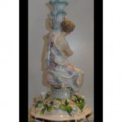  Dresden Porcelain Antique Hand Painted Dresden German Porcelain Figural Lamp W Maiden Putti - 1734665