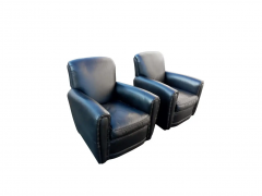  Drexel Drexel Heritage Furniture Drexel Heritage Art Deco Inspired Pair of Black Leather Club or Lounge Chairs - 2547701