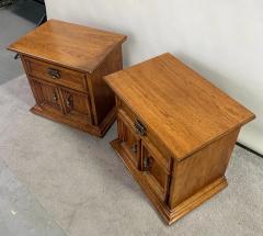  Drexel Drexel Heritage Furniture Drexel Heritage Campaign Style Pecan Wood Nightstand or End Table a Pair - 3098476
