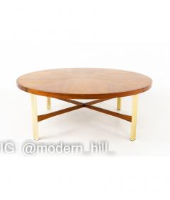  Drexel Drexel Heritage Furniture Drexel Heritage Mid Century Walnut and Brass Round Coffee Table - 1810274