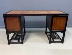  Drexel Drexel Heritage Furniture Drexel Heritage Tai Ming Burl and Mahogany Desk Mid Century - 4206767