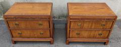  Drexel Drexel Heritage Furniture Pair of 1970s Drexel Heritage Hollywood Regency Burlwood Brass Nightstands - 3114053